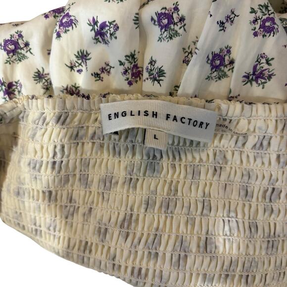 English Factory Floral Maxi Dress Lrg White Purple Smocked Midi Boho Cottage Bow - Picture 4 of 14